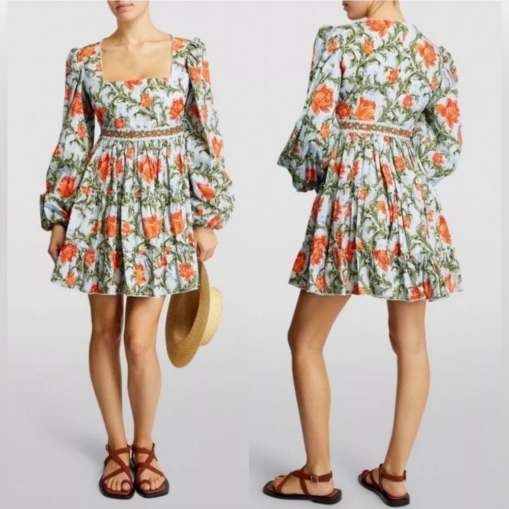 NWT AGUA BY AGUA BENDITA AVENA PEONIA ATARDECER MINI DRESS, SIZE M - Picture 4 of 16
